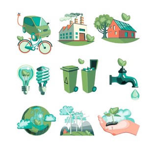 节约用水环保节能绿色垃圾筒绿树小草工厂PNG素材